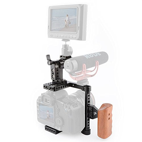 CAMVATE DSLR Camera with Cage Top Handle Wood Grip for 600D 70D 80D - 1373