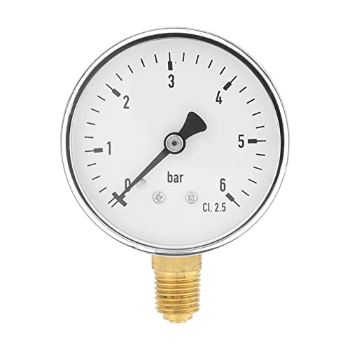 Dioche Compressed Air Pressure Gauge 1/4" 6 Bar Metallic 1/4" NPT Air Hydraulic Pressure Gauge 0-6 Bar Side Mounted