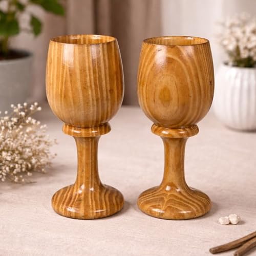 collectiblesBuy Antique Wooden Wine Goblets Set of 2 Natural Vibe Rustic Elegance Eco Friendly Heritage Harvest Cups Handcrafted Drinkware for Wine and Beverages