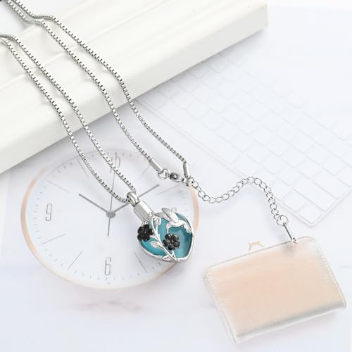 XSMZB Cremation Ashes Jewelry Hhummingbird Flower Urn Necklace for Ashes Human Pet Funeral Memorial Pendant Heart Moonstone Keepsake Silver-Black