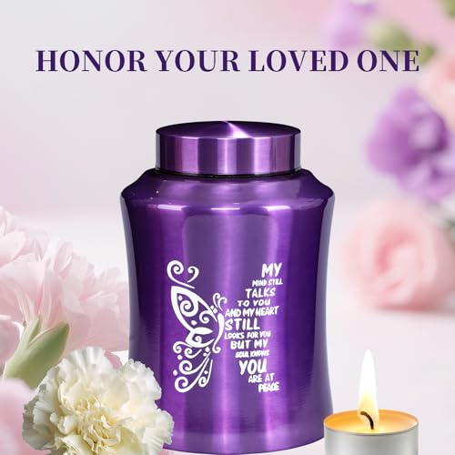 Urns for Human Ashes, Purple Butterfly Urn for Women & Men, Weight Capacity 220 lbs, Earns for Ashes for Adult Humans