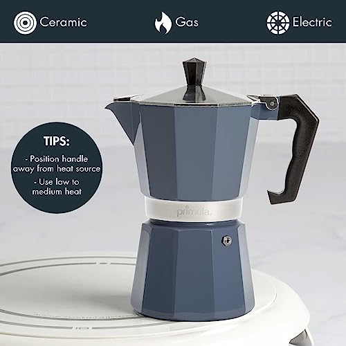 Primula Classic Moka Pot Stovetop Espresso and Coffee Maker, Italian and Cuban Cafetera for Rich Espresso Brewing, Durable Aluminum Greca Coffee Maker with Easy Grip Handle, 6-Cup, Blue 6 Cup