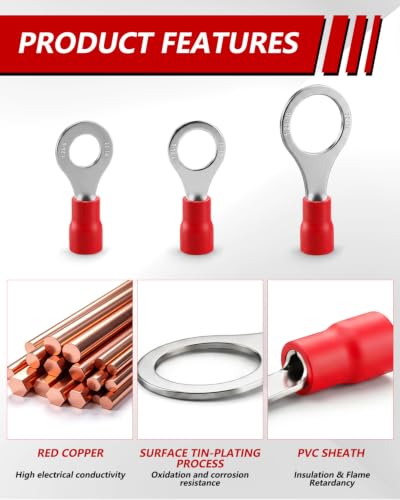 Ring Cable Lugs 4.0 - 6.0 mm² Hole Diameter M6 Yellow Pack of 15 | Cable lugs partially insulated PVC zip cable connectors made of tin-plated copper 4 - 6 mm² M6