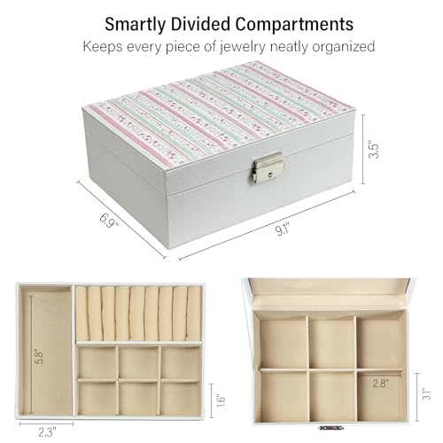 Double Layer Jewelry Box, PU Leather Jewelry Organizer with Lock, Large Capacity for Earrings, Necklaces, Bracelets, Unique Printed Design,Great Gift (Flower) Flower