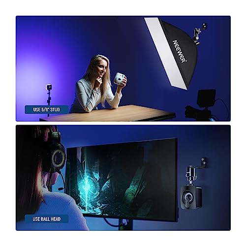 NEEWER 2 Pack E Type Wall Ceiling Mount, Ring Light Wall Mount Bracket with Detachable Ball Head, 5/8" Stud, 1/4" Screw for Flash Strobe Camera Monitor Studio Lighting, Max Load: 4.4lb/2kg, TS007