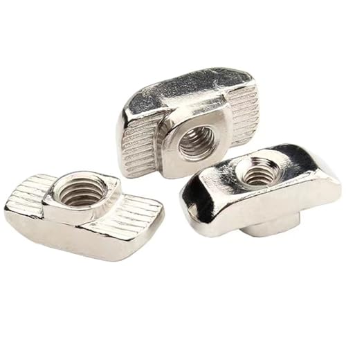 100 Pcs 4545 Series M8 T Nuts, T Slot Nut Hammer Head Fastener Nut, Nickel Plated Carbon Steel Nut for European Aluminum Profile,Drop in T Slot Nuts Assortment Kit(45-M8) 45-M8(100 Pcs）