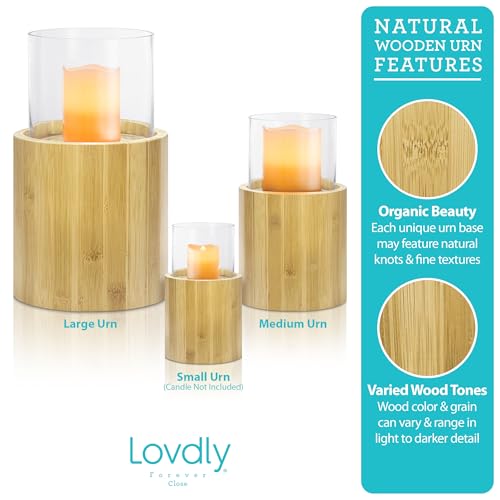 Cremation Urn for Human Ashes | Keepsake Urns for Adult & Pet Ashes | Decorative Urn Made from Premium Wooden Base with Glass Top. Candles Not Included (Wood, Small Bamboo)