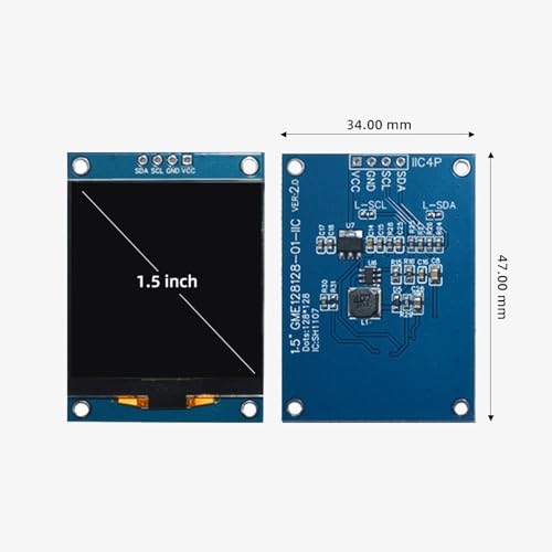 1.5 Inch SH1107 OLED Display Module, 128 x 128, IIC I2C, 4 Pin, White | 1.5 inch, LCD display, IIC, OLED screen