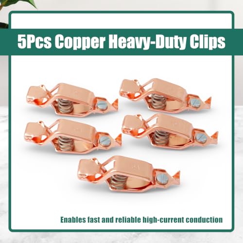 YUXIVCNE 5-piece copper 75A alligator test clamps, 19mm opening, for battery discharge testing and grounding lighting applications