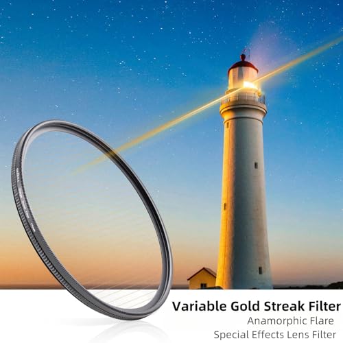 GREEN.L 82mm Gold Streak Lens Filter, Premium Optical Glass 360°Rotatable Anamorphic Flare Camera Lens Effect Filter