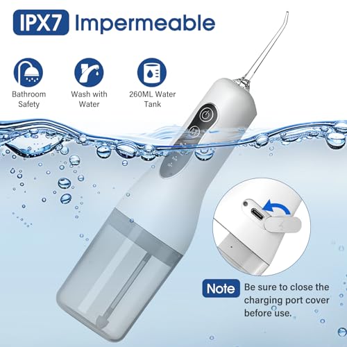 Wireless Electric Oral Irrigator, Professional Water Flosser, 4 Modes & 4 Nozzles, IPX7 Waterproof, 1300 mAh USB-C Rechargeable Water Flosser, 260 ml Interdental Cleaner Electric