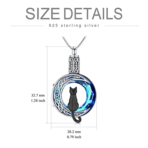 TOUPOP Cat Cremation Jewelry for Ashes Sterling Silver Cat Moon Urn Necklace that Hold Human Pet Ashes Memorial Keepsake Jewelry Black Cat