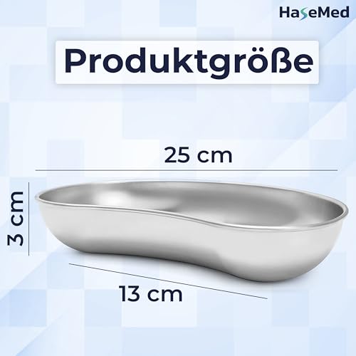 HaseMed Stainless Steel Kidney Bowl, 1 Piece, 250 x 130 x 30 mm, 600 ml, Shiny Silver, Rustproof, Autoclavable & Reusable, Instrument, Surgical & Hygiene Bowl for Clinic & Practice
