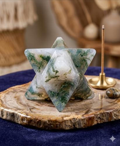 Moss Agate Single Merkaba Star Crystal Healing Reiki Feng Shui Gift Handcrafted