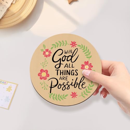 Christian Gifts for Women Men Faith Religious Gift with God All Things are Possible Drink Coasters for Desk Set of 2 Car Cup Holder Unique Inspirational Christmas Birthday Gifts Best Friend Sister