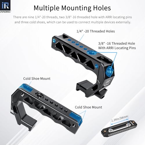INNOREL NH130 Top Handle and NATO Rail Kit, Comfort Ergonomic CNC Aluminum Alloy Grip, with Quick Release NATO Clamp, 3 Cold Shoes and 1/4" 3/8" ARRI Threads, for Camera Cage Video Rig, Max Load 10kg