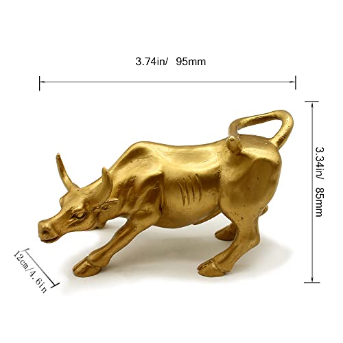 Sculpture Home Decoration Golden Copper Bull（Feng Shui） Represents Good Luck of Life Wealth, Brass Bull Figurine Bull Statue COW01