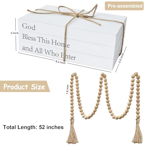 Decorative Books for Home Decor, White Faux Books for Decoration, Rustic Farmhouse Stacked Display Books (God Bless This Home and All Who Enter) God Bless This Home and All