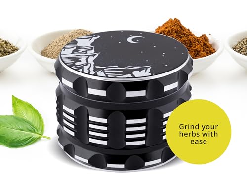 MYSTE Herb Grinder 63 mm Large with Improved Sharpest Teeth, 4 Pieces with Scraper, Magnetic Lid, Premium Spice Mill, Cruncher, Gift Packaging (MYSTE Grinder) Black