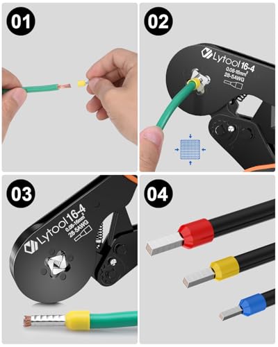 Lytool wire ferrule crimping tool with square ratchet jaws for AWG 28-5 wire connectors