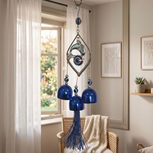 Eminent Evil Eye Wind Chime with 3 Bells for Home and Office,Good Luck Charm, Protection Charm, Positive Vibes, Home Decor