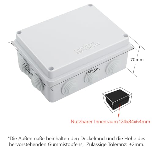 LeMotech ABS Plastic Dustproof Waterproof IP65 Junction Box Universal Electrical Project Housing White External Dimensions 150 x 110 x 70 mm (Pack of 1) 150 x 110 x 70 mm (1 Stück)