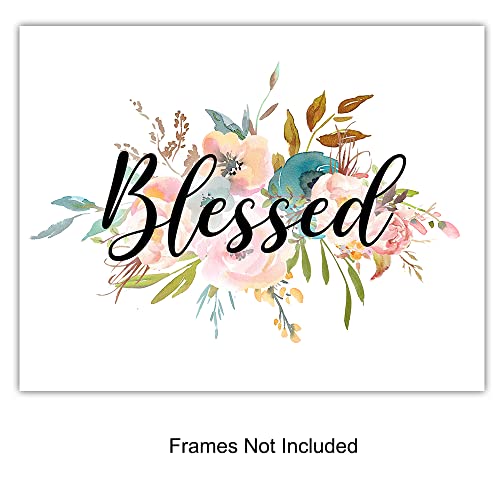 Christian Wall Decor - Shabby Chic Bible Verse Art, Pink Cross, Blessed