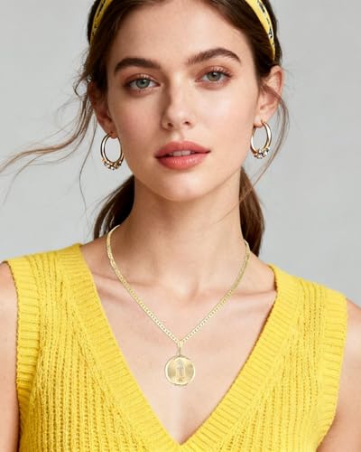 J&H DiaJuvelo Virgin Mary Necklace for Women 14K Gold Plated Cadena de la Virgen de Guadalupe Necklaces Saint Cubic Zirconia Pendant Catholic Jewelry for Women Charm Gifts Gold-Round Disc 18 inches
