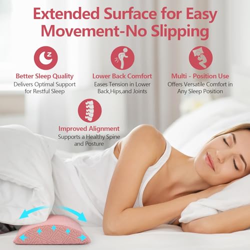 Cozyhealth - 2.95" H*18.7" L - Soft Small Lumbar Pillow for Sleeping, Memory Foam Back Lumbar Support Cushion for Lower Back Pain Relief Bed Waist Sleep Support Pillow for Side, Back (Pink, Small) Pink