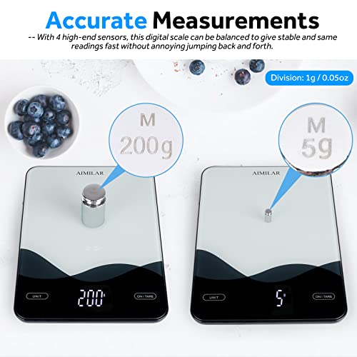 Chargeable Digital Kitchen Food Scale - AIMILAR LED Display 22lb Food Weight Scales for Baking Cooking USB-C Rechargeable Ounces and Grams 1g/0.1oz Tempered Glass XX