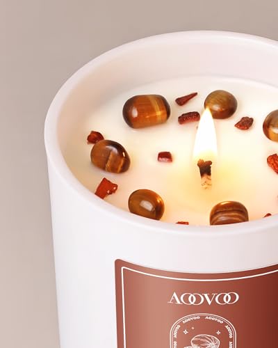 AOOVOO Nutmeg Beans Scented Candles for Women - Aromatherapy Candle with Crystals Inside, 7oz Soy Candles for Home Scented, Mothers Day Birthday Gifts Candle for Women Mom