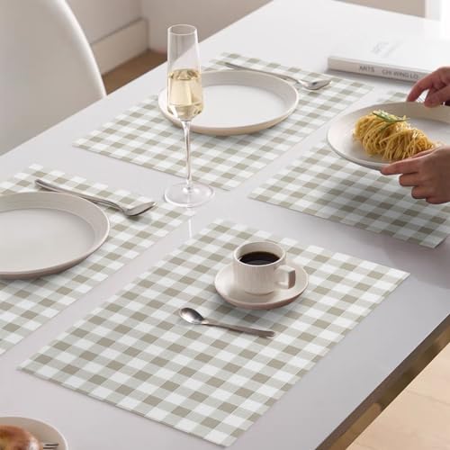 Drawer and Shelf Liner, Non-Slip Kitchen Cabinet Liners Non-Adhesive Thick Strong Grip Waterproof Washable Mats Protect Dresser Shelves Cupboard Bathroom Cabinets, Green Plaid, 12 in X 30 FT 12"W x 360"L