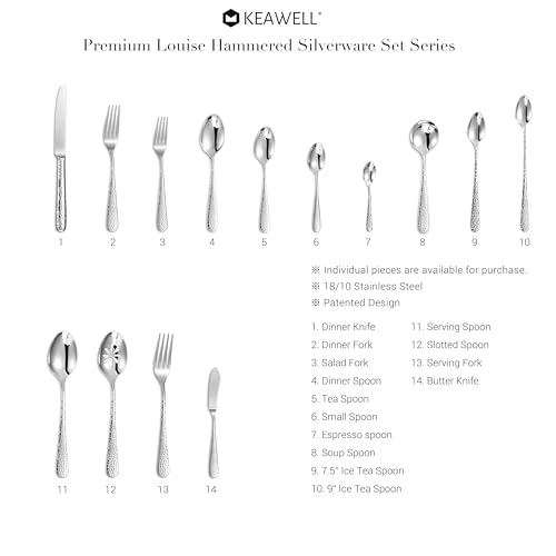 KEAWELL Louise hammered hostess serving utensil set with elegant spoons and tongs for serving food at gatherings.