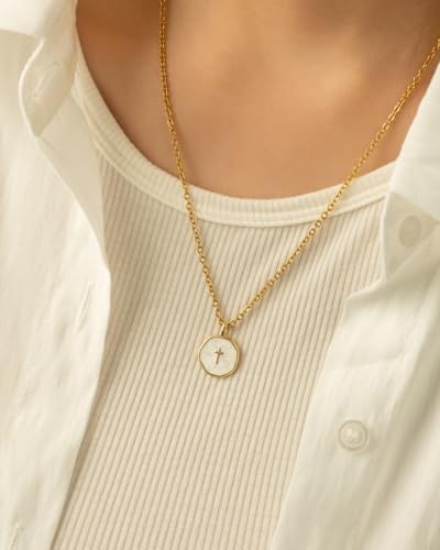 Unique 18K Cross Necklace with Real Gold Bible Verse Card,Inspirational Christian Baptism Christmas Gifts for Women Her Teens White