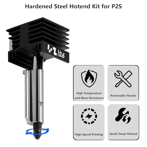 3PCS Upgrade 0.6mm P2S, X2D Hotend Kit, 3D Printer Print Head Hot End Heating Block Kit with 0.6mm Removable Hardened Steel Nozzle for Bambu Lab H2D, H2S, H2C, X2D, P2S 3