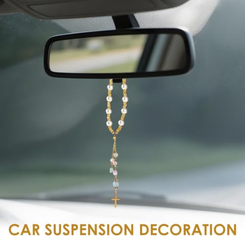 Natural Jade Cross Car Hanging Ornament Gold