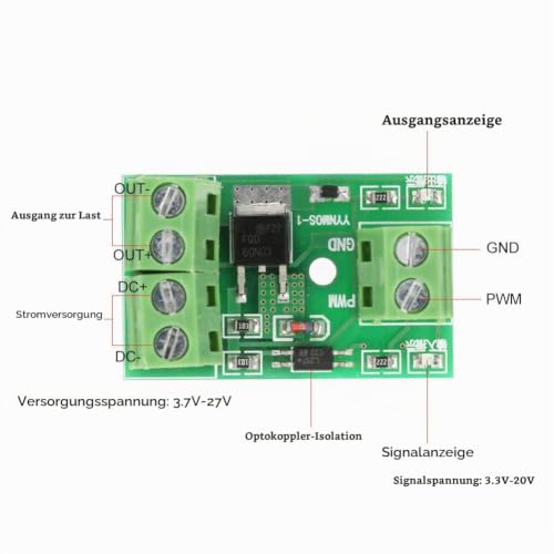 MOSFET Driver Module, Control Module MOS, 3-20V to 3.7-27VDC 10A Switching Module Field Effect Module, High Energy PWM Switch Control Board, YYNMOS-1 FET Optocoupler