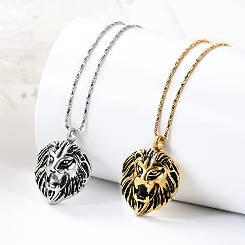 Yinplsmemory Lion Cremation Jewelry Urn Necklace for Ashes for Men Gold