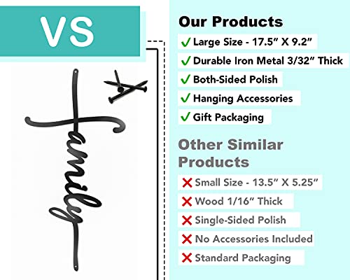 ViveGate Family Sign Metal Cross Wall Decor, 17.5"X9" Black Home Word Family Calladagh Cross Bibical Wall Hanging Decoration 18"L x 9"W