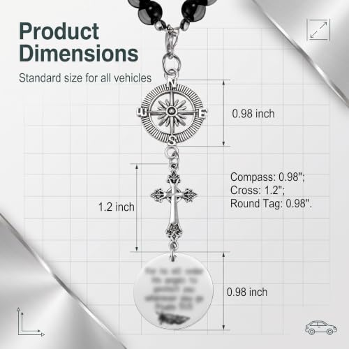 Cross Car Charm, Stainless Steel Rear View Mirror Hanging Ornament with Psalm 91:11, Christian Religious Pendant Decor, Universal for Most Cars SUVs Trucks (Silver)
