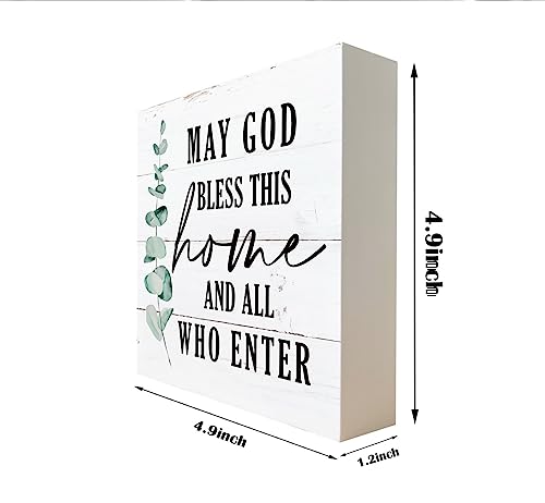 Christian Wooden Box Sign - Inspirational Table Sign, Front Door Decor, Home Decor, Farmhouse Artwork - May God Bless This Home Christian-22