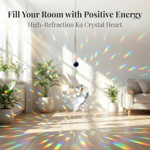 Hegelda Birthday Gifts for Women, Mom, Friend - Mothers Day Inspirational Gifts for Friends Her Coworkers Girlfriend Wife Mom Daughter Sister Aunt - Healing Crystals Heart Suncatcher for Window New Beginnings