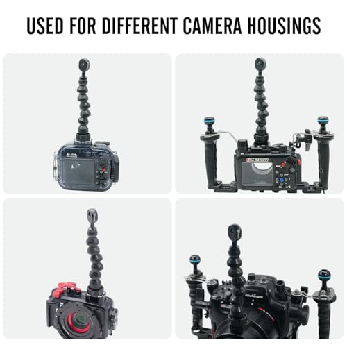 6" Flexible Extension Arm Mount with YS Head Adapter Connector, Diving 360° Adjustable Gooseneck 6-Section Lightweight Arm for Underwater Camera Housing Cold Hot Shoe Photography Gear Lighting System