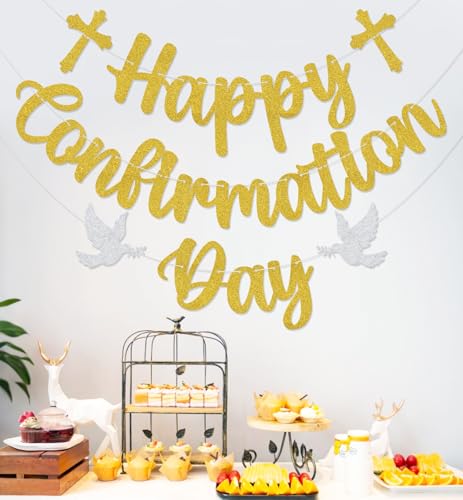 Happy Confirmation Day Banner First Holy Communion Decorations Religious Christening Wedding Baby Shower Birthday Party Decorations Gold