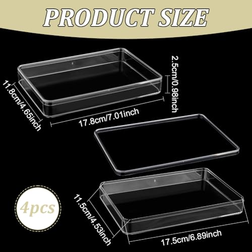 BENECREAT 4Pcs Acrylic Storage Boxes with Lids, 7x4.6x1inch Rectangle Storage Containers, Storage Display Box for Wedding, Party, Treats, Jewelry Accessories (Pack of 2) 7x4.5x1 inches (Pack of 2)
