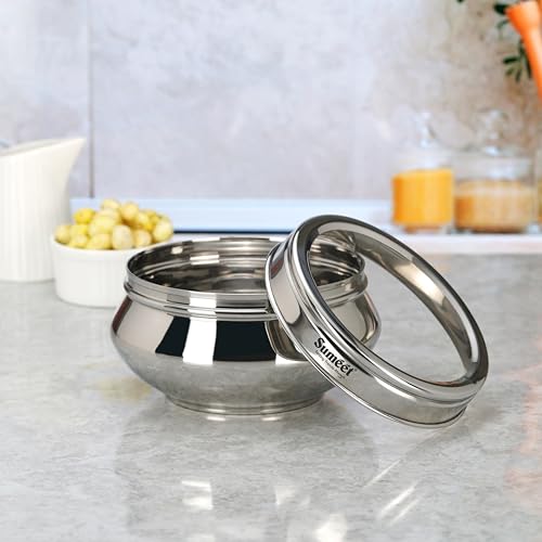 Sumeet Stainless Steel Handi Shape Big Size Canisters/Dabba/Storage Containers Set for kitchen with Transparent See Through Lid, 14.5cm Dia, 1400ml, Pack of 1, Silver, CTHDPD2-1PC 1400ml, 1 pcs