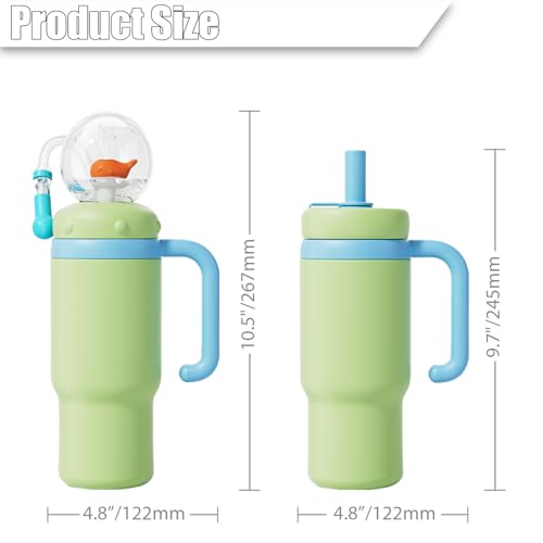 Drinking Cup with Whale Squirt, Stainless Steel Whale Fountain Tumbler, Whales Spray Straw Sippy Cups Water Bottle with Two Lids 24oz for Kids & Adults, Green