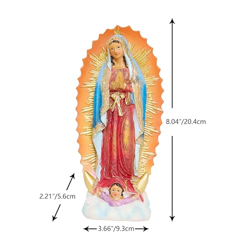 Our Lady of Guadalupe Statue Virgen Catholic De Guadalupe Figure Religious Gift for Mother's Day Inspirational Home Decor Hand Painted Sculpture 8 inch