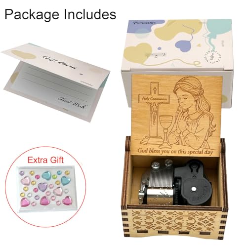 Pursuestar Wooden Wind Up Music Box Plays The Lord’s Prayer for Girls Lady Holy Communion