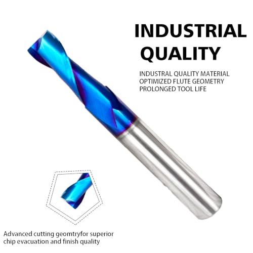 2 Flutes Upcut CNC Spiral Router Bit 3/8 Shank1Inch Cutting Length 3 Inch Total End Mill with Blue NACO Coating for Grooving Slots Mortises and Wood Carving Cutting STF313 1pc 3/8D*1CL*3OL